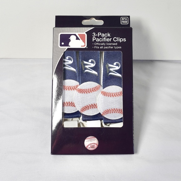 Milwaukee Brewers Pacifier Clip 3-Pack Baby Fanatics MLB Officially Licensed - Picture 1 of 4